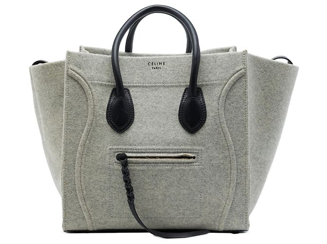 Céline Celine Gray Medium Felt Phantom Luggage Tote Marrom Cinza