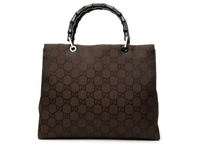 Bamboo Borsa a mano Gucci in nylon GG marrone con bambù Marrone scuro