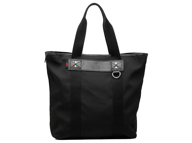Tote Gucci em nylon preto com faixa Web