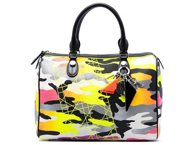 Bolsa Boston Dior Yellow Anselm Reyle Canvas Camouflage Amarelo