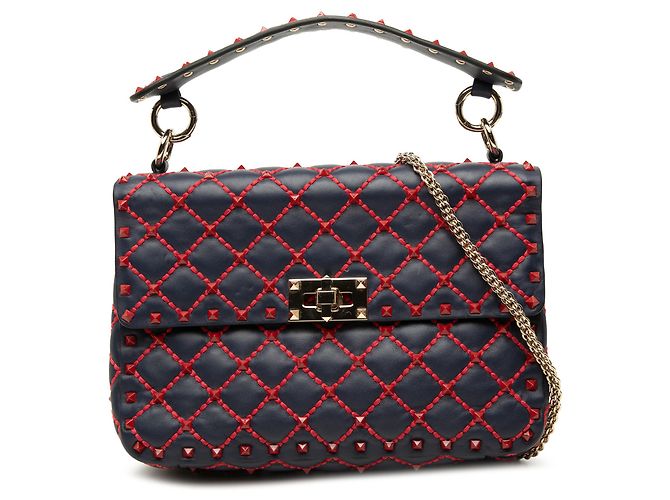 Borsa Valentino Blue Medium Nappa Rockstud Spike Blu navy