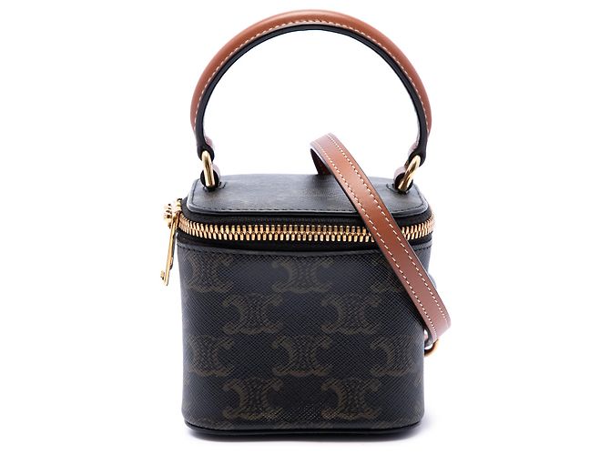 Céline Celine Mini Triomphe Vanity Case en toile enduite marron Marron foncé