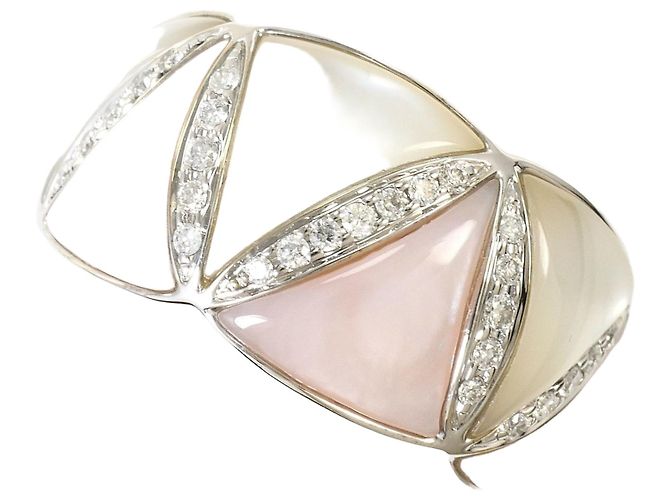 Autre Marque Anel banda em ouro branco 18K com diamante e concha Dourado