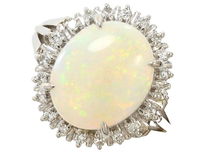 Autre Marque PT900 Platin-Bandring mit Opal und Diamant