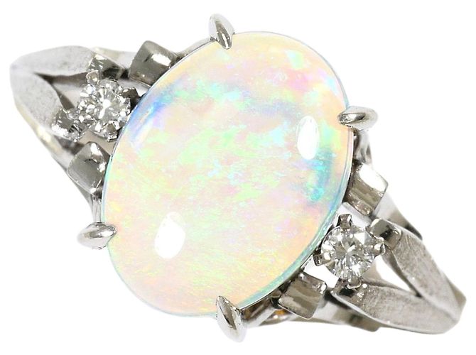 Autre Marque Platin-Ring mit Diamant und Opal