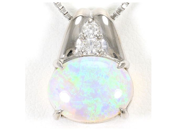 Autre Marque Colar elegante em ouro branco 18K com opala e diamantes Dourado