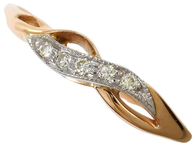 Autre Marque Anel aliança em ouro branco e ouro rosa 14K com diamante Dourado