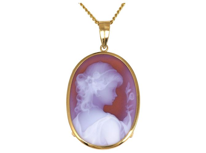 Autre Marque Collar de oro amarillo 18K con camafeo de piedra Dorado