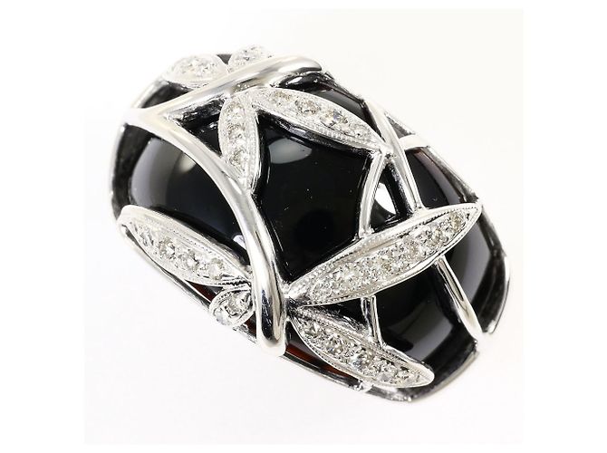 Autre Marque Anel banda em ouro branco 18K e ônix com diamantes Preto Dourado