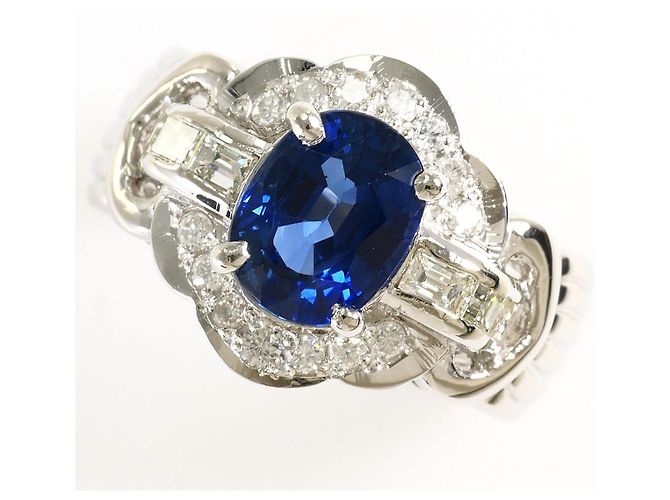 Autre Marque Platin-Bandring mit Saphir und Diamant
