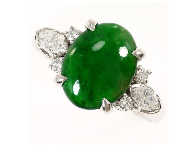 Autre Marque Anel Aliança de Platina com Diamante e Jade