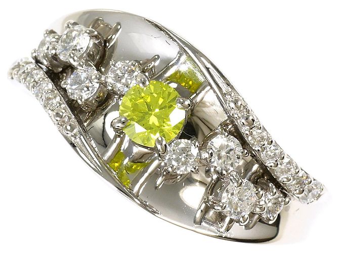 Autre Marque PT950 Platinbandring mit gelbem Diamanten
