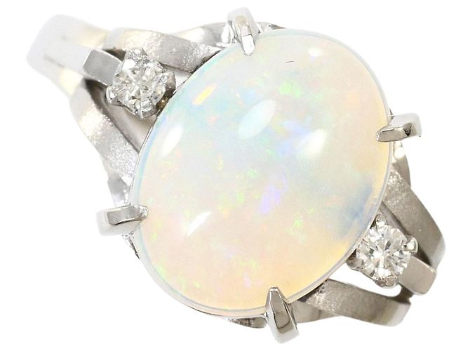Autre Marque Platin-Bandring mit Opal und Diamant