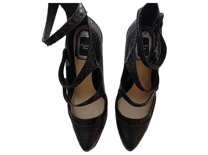 Christian Dior Black Python Leather Ankle Strap Pumps