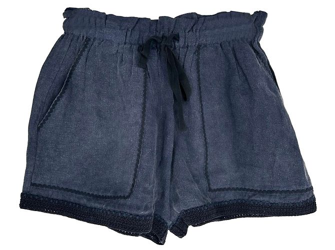Ulla Johnson Drawstring Shorts in Navy Blue Linen