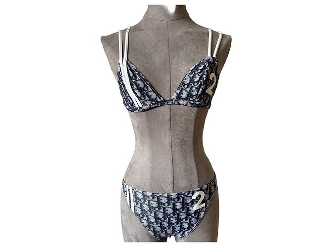 Set Bikini Christian Dior Monogramma Oblique Bianco Blu scuro