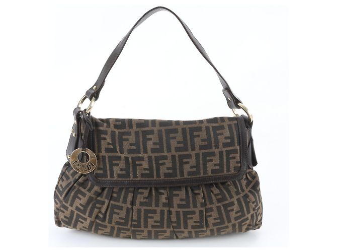 Borsa a tracolla Fendi Zucca in pelle e canvas Marrone