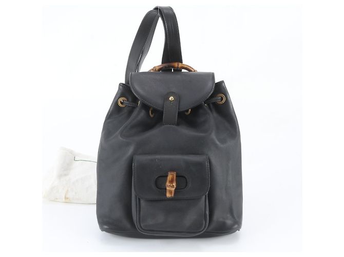 Zaino e Borsa a Tracolla Gucci Bamboo in Pelle Nera Nero