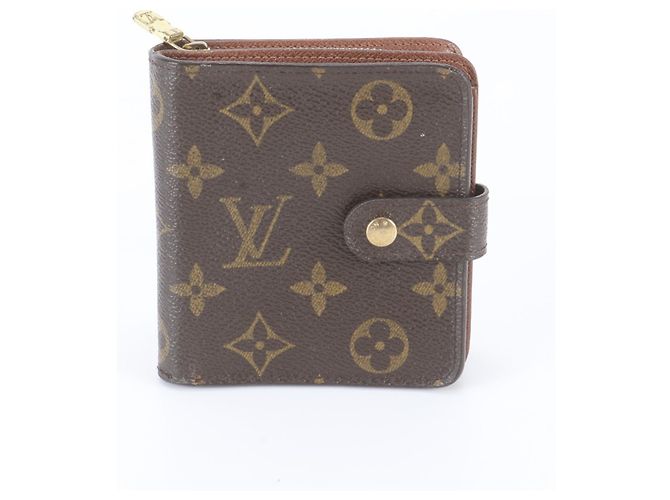Cartera bi-fold compacta con cremallera Louis Vuitton Monogram Castaño