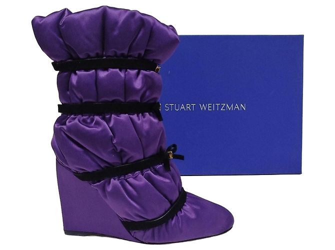 Stuart Weitzman Duvet Purple Satin Wedge Boots