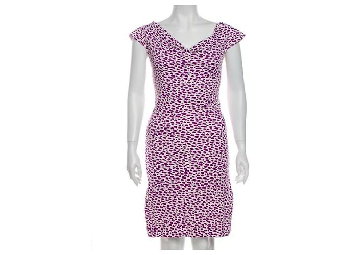 Mini Vestido Balenciaga com Decote Drapeado Estampado Animal Roxo e Branco