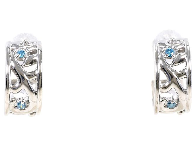 Autre Marque Pendientes de medio aro en oro blanco de 18K con diamantes azules Dorado