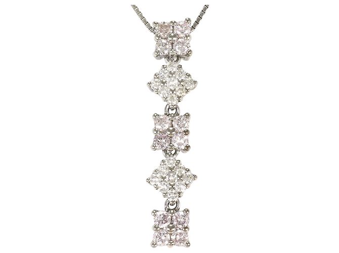 Autre Marque Collar de oro blanco de 18K con diamantes rosas Dorado