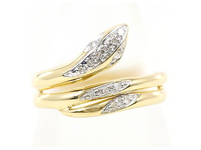 Autre Marque Anel Aliança de Ouro Amarelo e Branco 10K com Diamantes Dourado