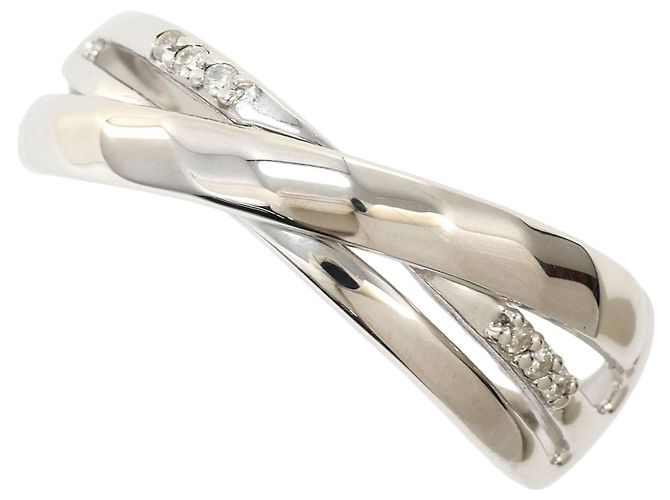 Autre Marque Anel aliança em ouro branco 10K com diamante Dourado