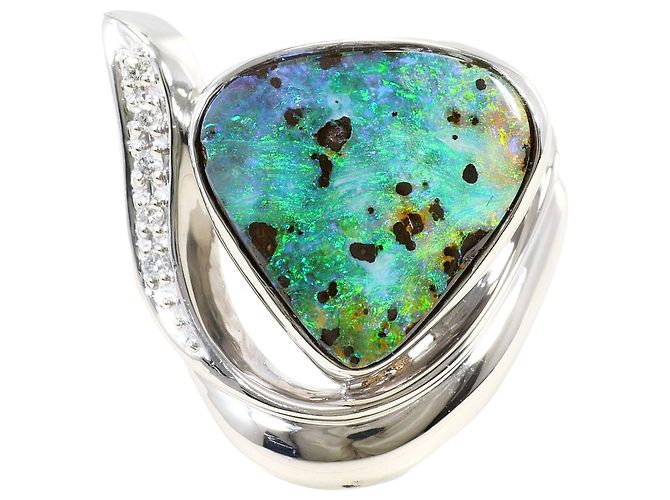 Autre Marque Platinbandring mit Diamant und Opal
