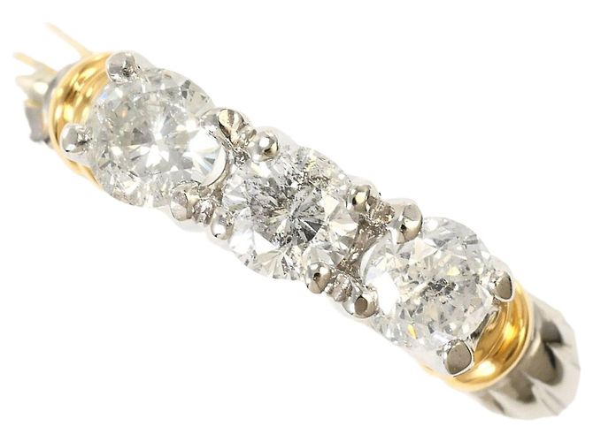 Autre Marque Anel aliança elegante em platina e ouro com diamante Dourado