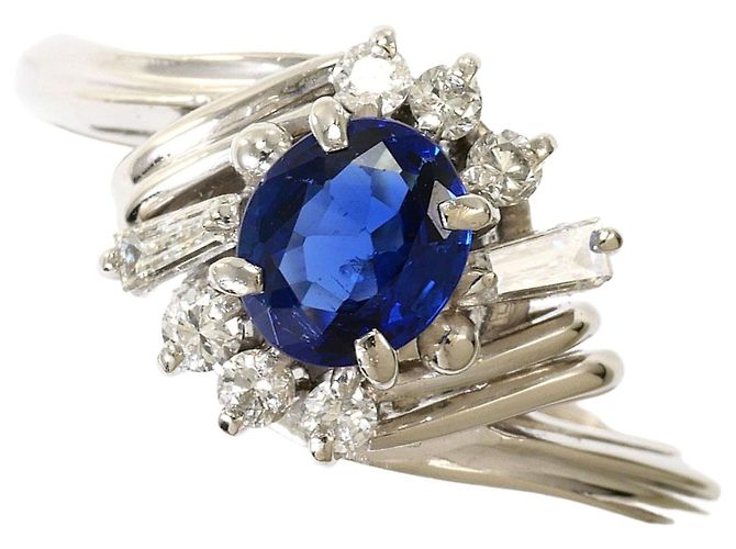Autre Marque Platin-Bandring mit Saphir und Diamant