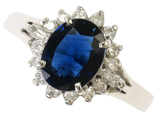 Autre Marque Platin-Bandring mit Saphir und Diamant