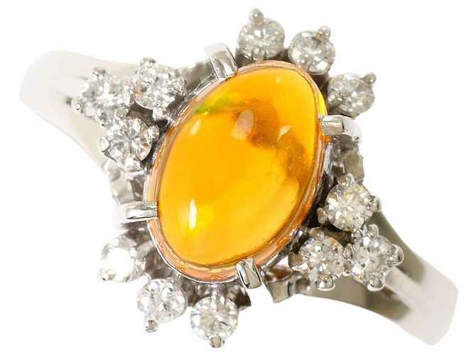Autre Marque Platinum Band Ring with Opal and Diamond