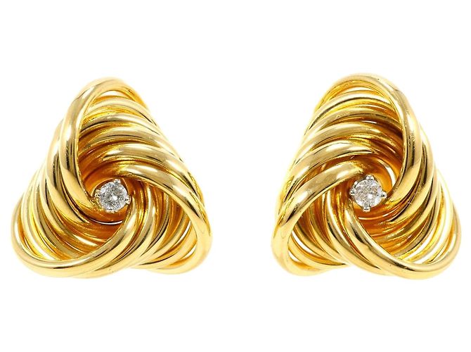 Autre Marque Pendientes de botón en oro de 18K con diamantes Dorado