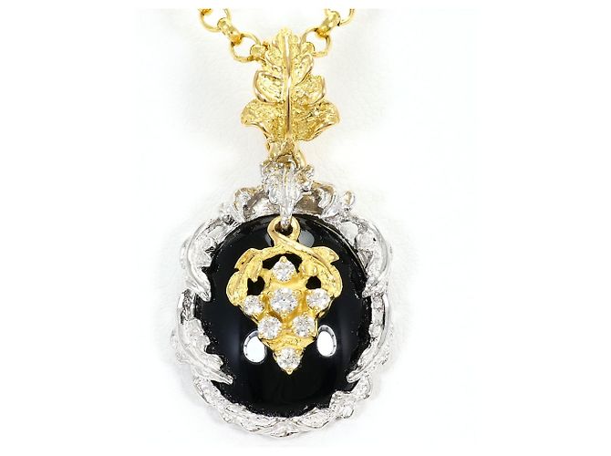 Autre Marque Colar em ouro amarelo 18K e platina com ônix e diamante Preto Dourado