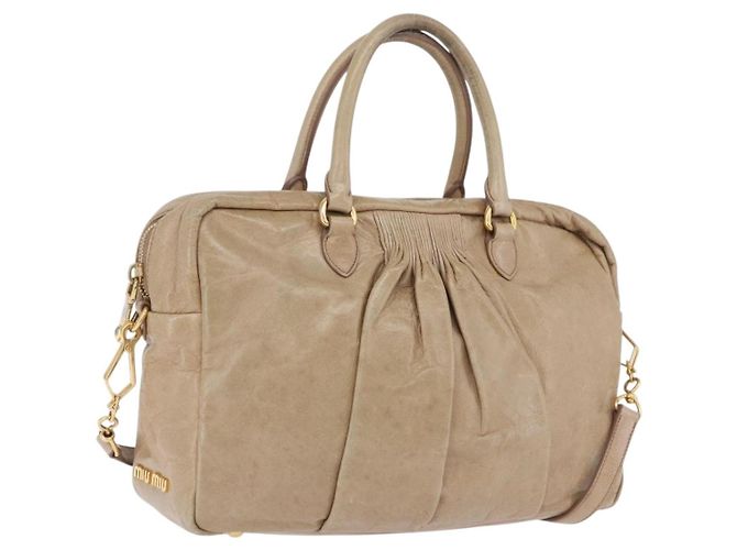 Bolsa Miu Miu Vitellolux em couro 2way Bege Tom Dourado Auth 202110V