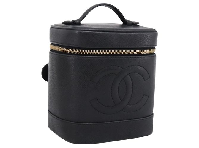 Borsa Vanity CHANEL COCO Mark Pelle Caviar Nero Oro CC Auth ka6003 D'oro