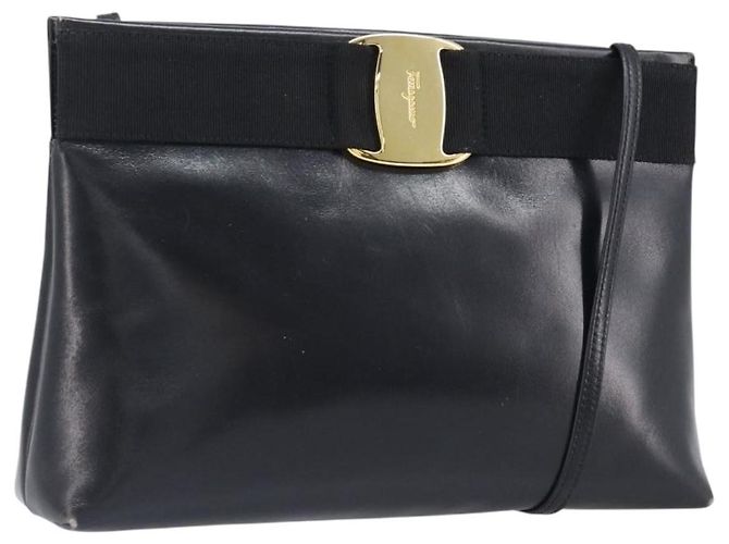 Borsa a tracolla Salvatore Ferragamo Vala in pelle nera e oro Auth 200983 Nero D'oro