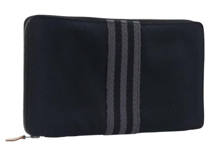 Hermès HERMES Fourre Tout Perth Wallet Cotton Black Silver Auth am12528A Nero Argento