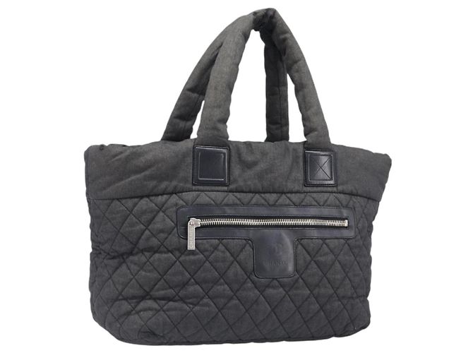 Sac Cabas CHANEL Cococoon Canvas Black Silver CC Auth bs36844 Noir Argenté
