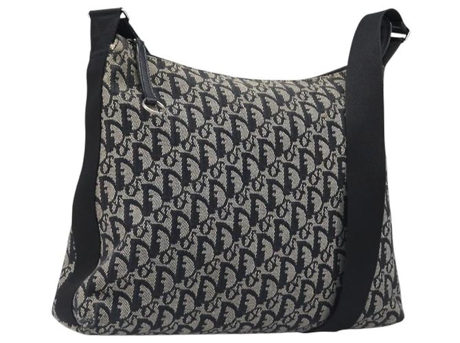 Borsa a tracolla Christian Dior Trotter Canvas Nero Argento Auth 199429
