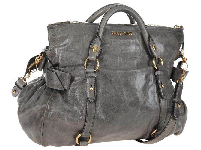 Miu Miu Handtasche Leder 2way Grau Gold Auth ki6785M Braun Golden