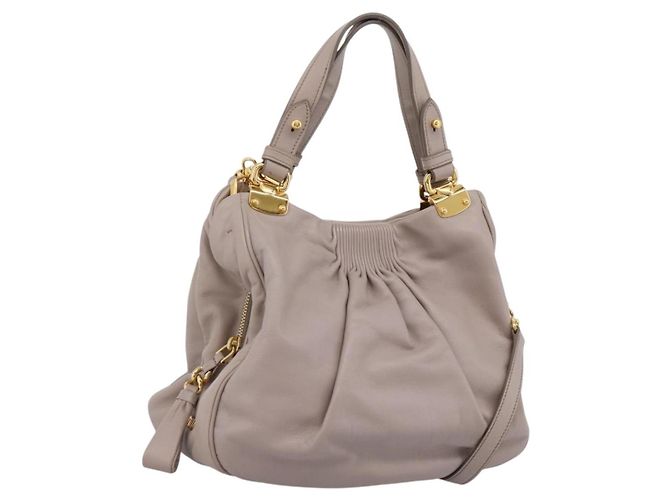 Bolsa de Mão Miu Miu em Couro 2way Cinza Tom Dourado Auth 167574V Marrom