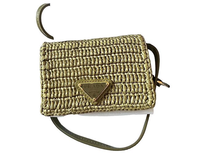 Prada Crochet Triangolo Mini Bag Khaki
