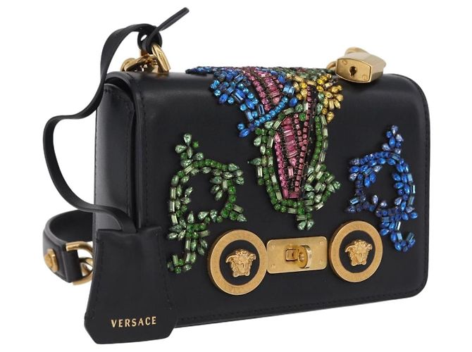 Borsa a tracolla VERSACE Medusa Chain in pelle nera e oro Auth 200090M Nero D'oro