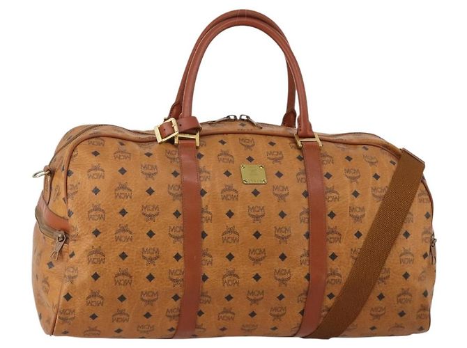 Bolsa MCM Vicetos Boston PVC Couro 2way Marrom Tom Dourado Auth 200204