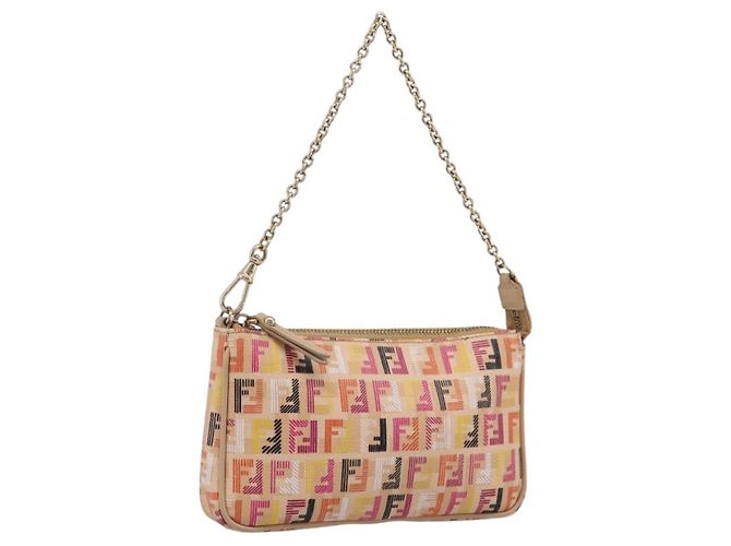 FENDI Zucchino Canvas Accessory Pouch PVC Multicolor Gold Auth 199476V Multiple colors Golden