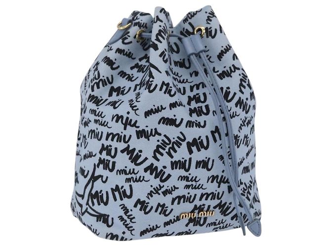 Miu Miu Beuteltasche Canvas Light Blue Gold Auth bs36863V Golden Hellblau
