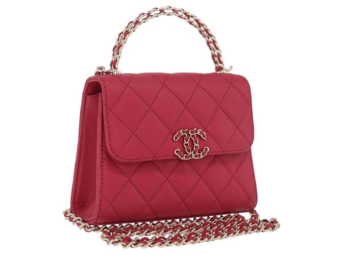 CHANEL Matelasse Top Handle Chain Caviar Skin 2way Red Gold CC Auth 200091SAM Rouge Doré